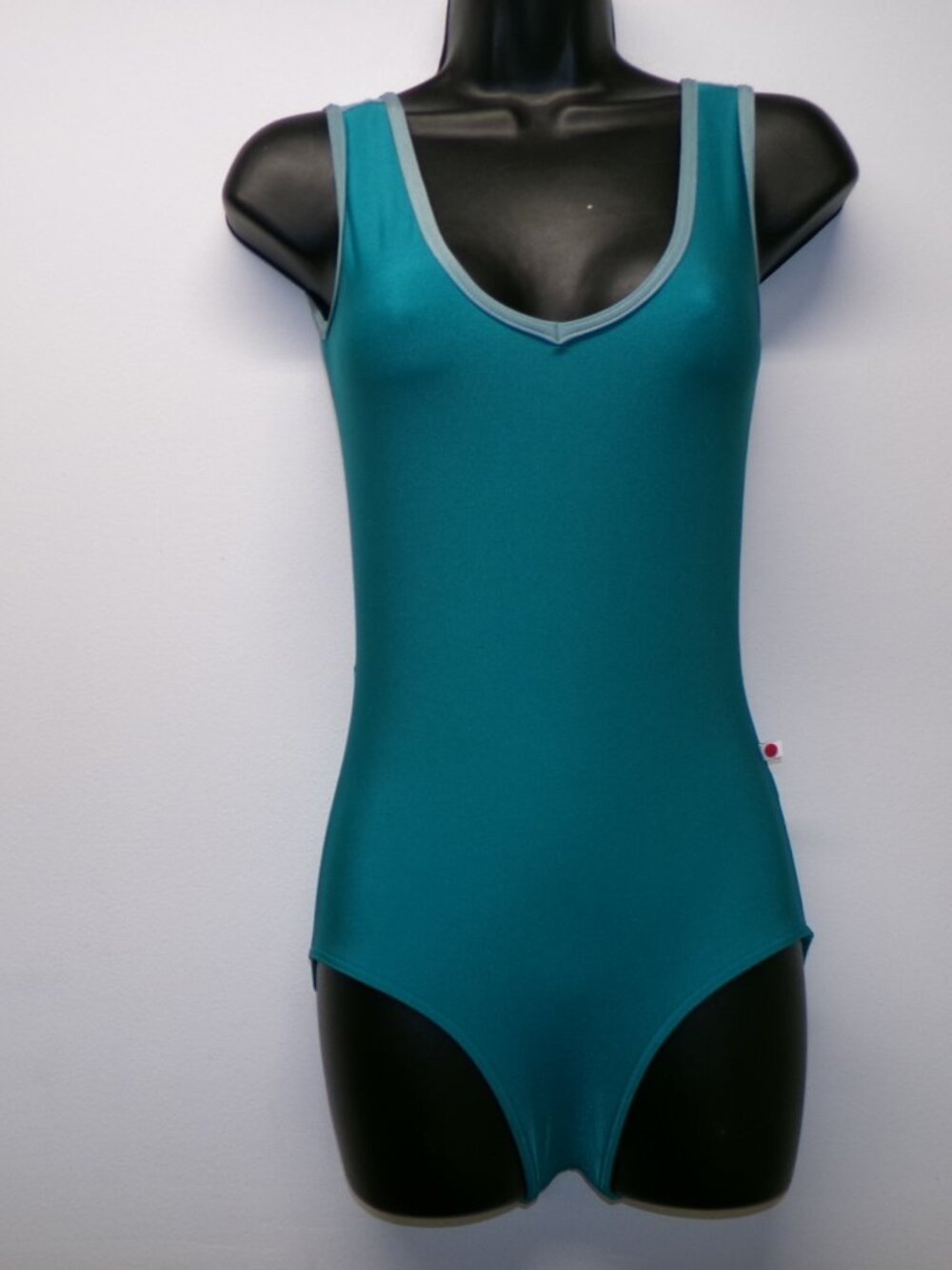 Yumiko Aquamarine Blue Green Plunge Back V Neck Ballet Dance Leotard sz M